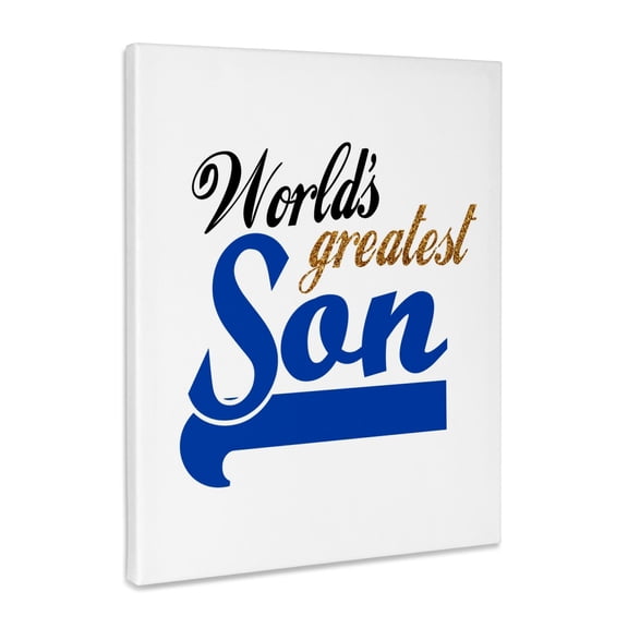 3dRose, Worlds Greatest Son - Best son in the world - blue text on white in sporty font for your little boy, Museum Grade Canvas Wrap 8x10
