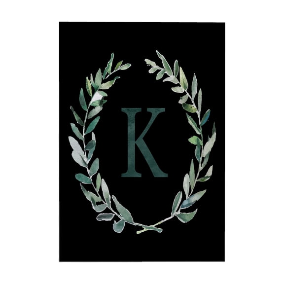 3dRose, Wreath with monogram initial letter K in green on black background., 15x22 Hand Towel
