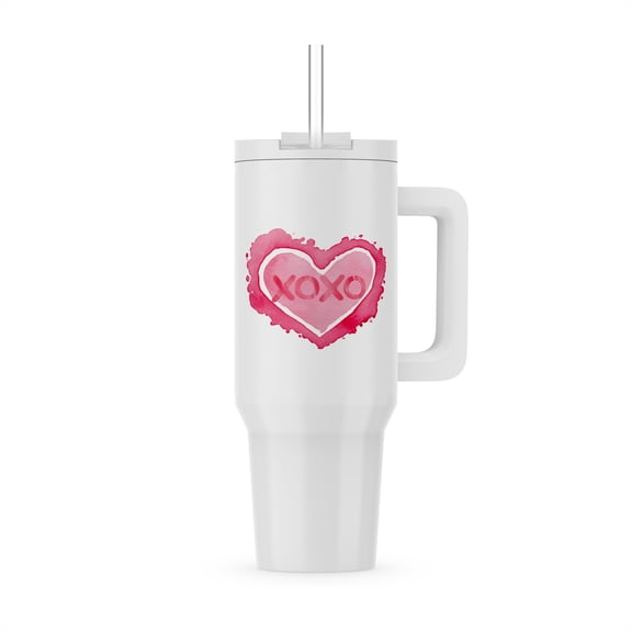 3dRose, XOXO - Pink Watercolor Heart Typography Illustration, 30oz Tumbler