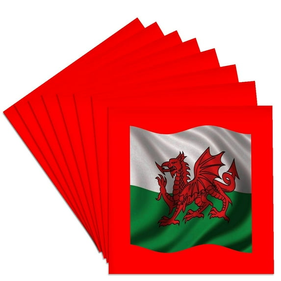 3drose, Y Ddraig Goch Welsh Flag Rugby Union and Dragon, Set of 8 Ceramic Tile Coasters