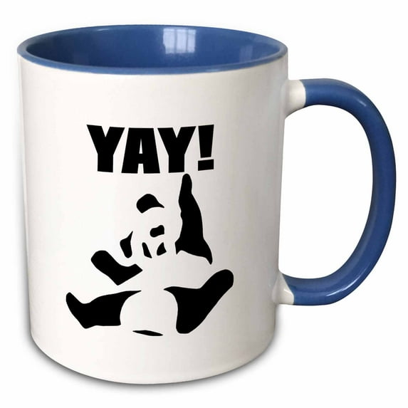 3drose, Yay- Funny Happy Panda Design in Black and White, 11oz Two-tone Blue Mug