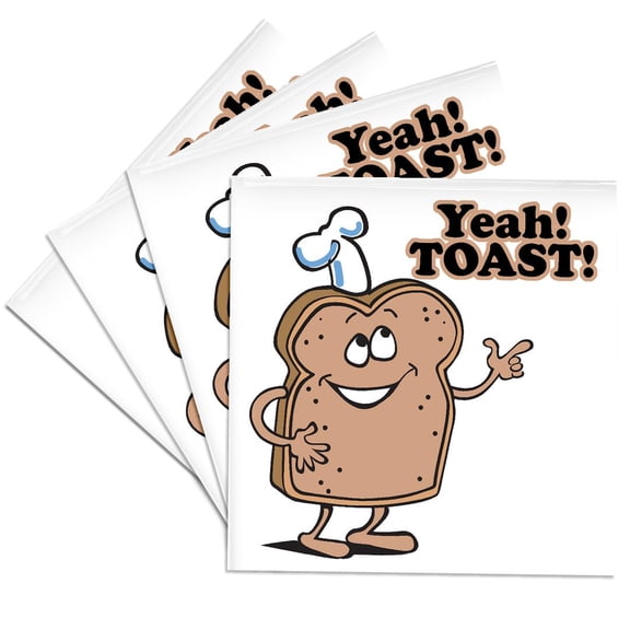 3dRose, Yeah Toast Cheering For Toast Food Humor Design, Set of 4 Ceramic Tile Coasters