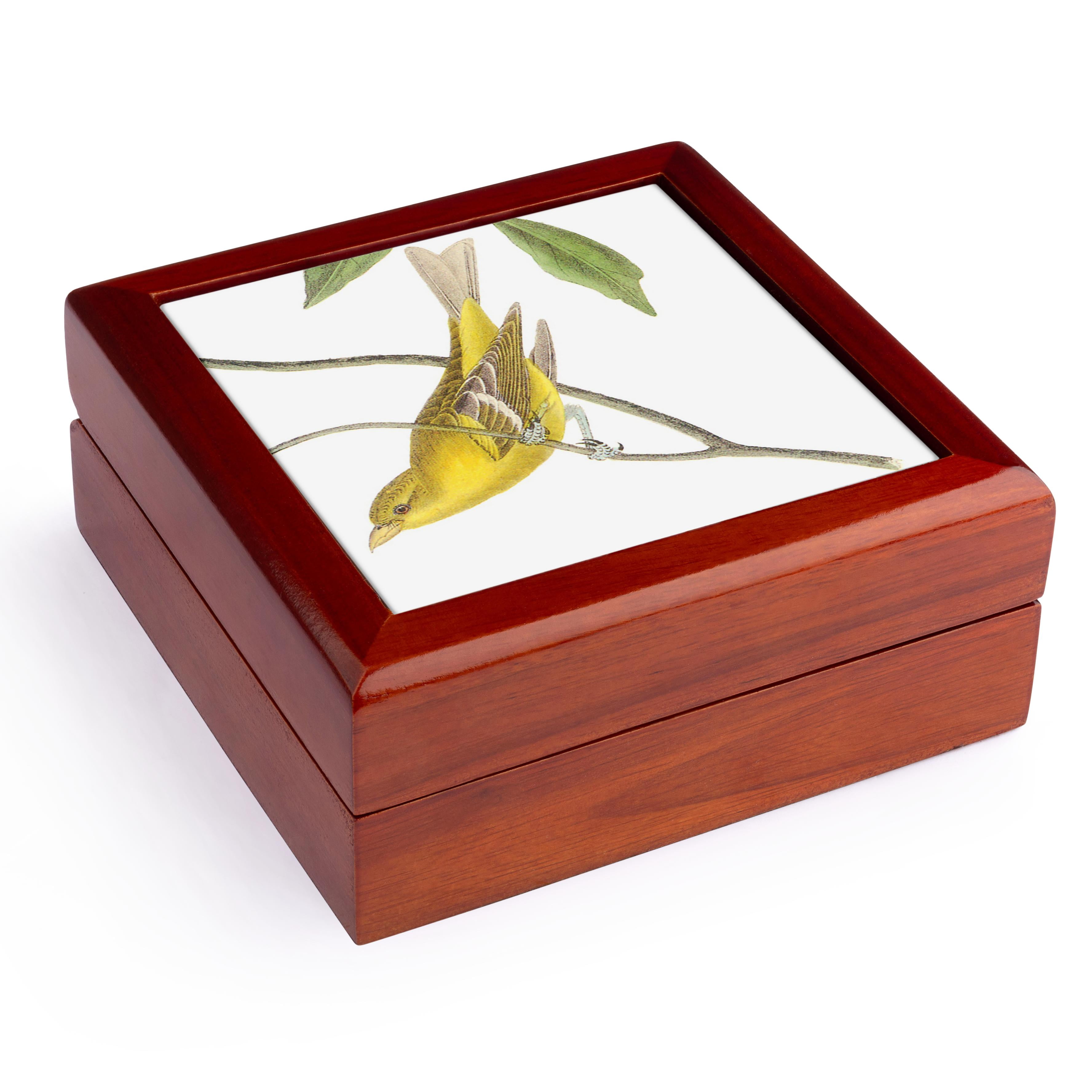 3dRose, Yellow Bird vintage art animals, Jewelry Box 5.5x5.5 inch with 4 inch tile