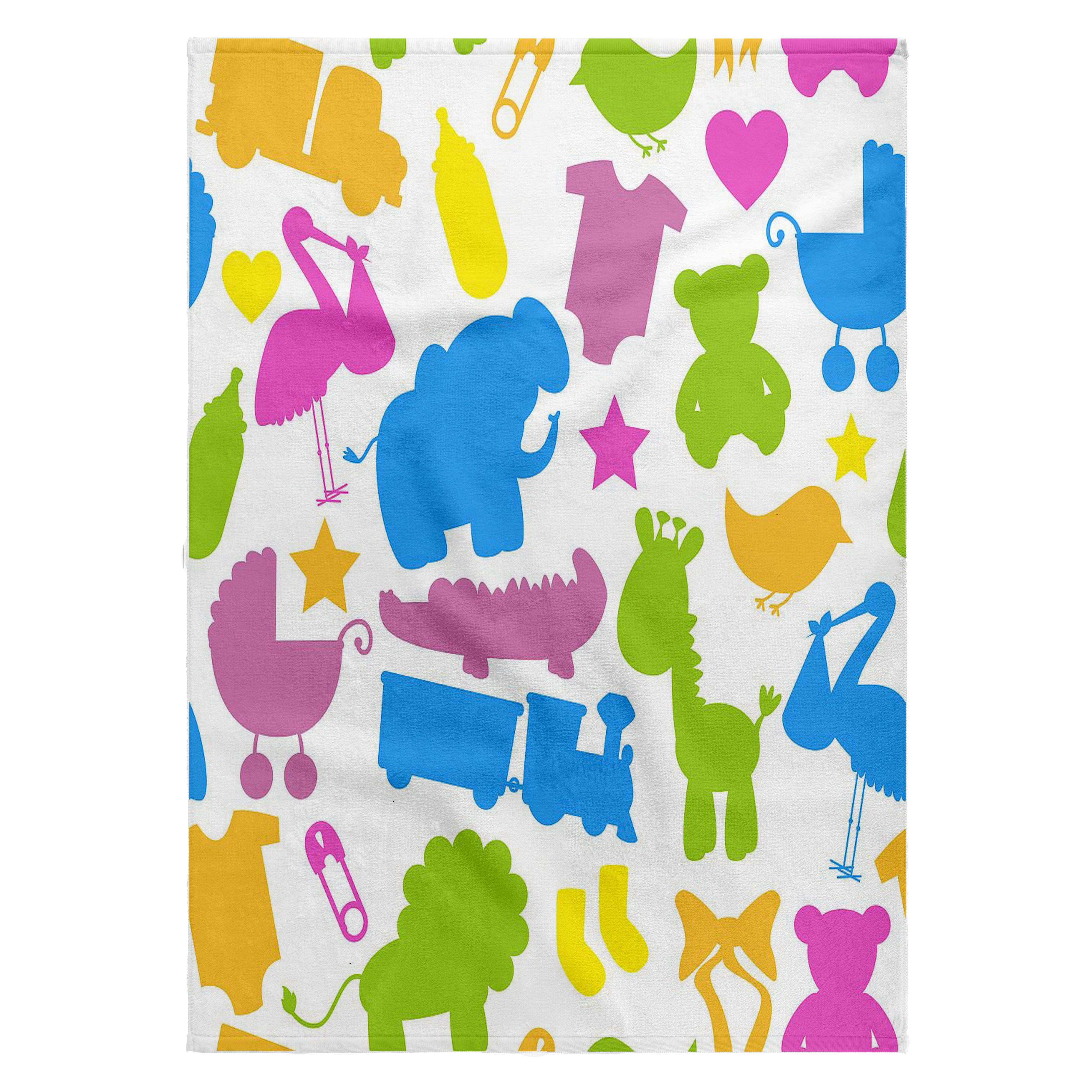 3dRose, Yellow, Blue, Purple, and Green Pattern of Baby Items and Animals, 22x30 Bath Hand Pool Towel