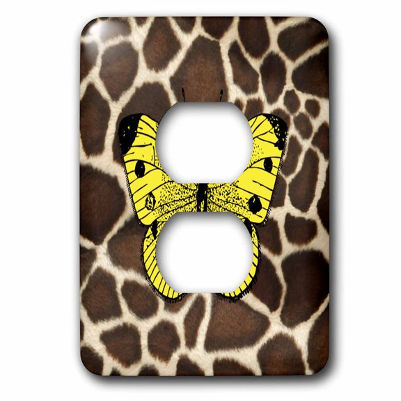 3dRose, Yellow Butterfly On Giraffe Fur, 2 plug outlet cover