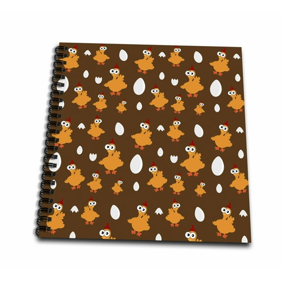 3dRose, Yellow Chickens and White Egg Pattern, Drawing Book 8 x 8 inch