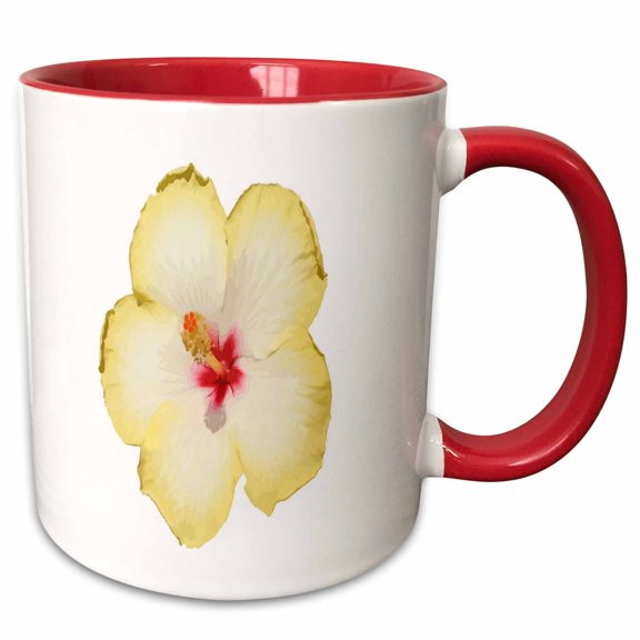 3drose, Yellow Hibiscus Flower Vector, 11oz Two-tone Red Mug