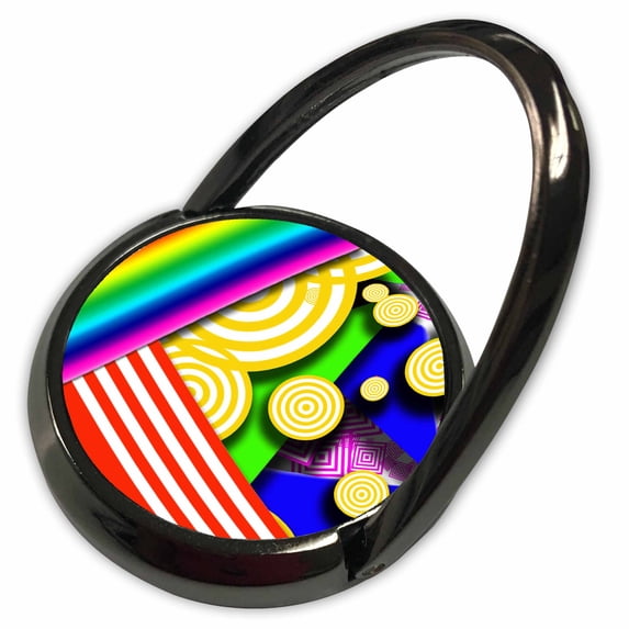 3dRose, Yellow, Red, Pink, Green, Aqua Stripes and Floating Discs in a Three D Type Shadow Box, Phone Ring