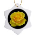 thumbnail image 1 of 3drose, Yellow Rose Close up Photograph Ofyellow Rose of Texas Isolated on Black Background, 3 inch Snowflake Porcelain Ornament, 1 of 7