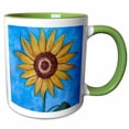 thumbnail image 1 of 3drose, Yellow Sunflower on Blue Background, 11oz Two-tone Green Mug, 1 of 6