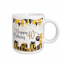 3drose, Yellow and Black Gifts and Balloons Happy 40th Birthday, 15oz Mug
