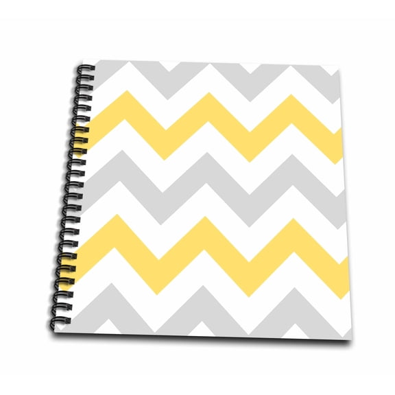 3dRose, Yellow and Grey Chevron zig zag pattern - gray white zigzag stripes, Drawing Book 8 x 8 inch