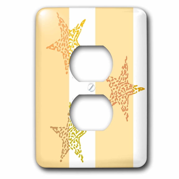 3dRose, Yellow and White Stars and Stripes - Beach Theme Art, 2 plug outlet cover