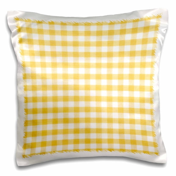 3drose, Yellow and White Gingham Pattern - Sunny Checkered Rustic Country Kitchen Checked Dining Theme Check, 16x16 inch Pillow Case