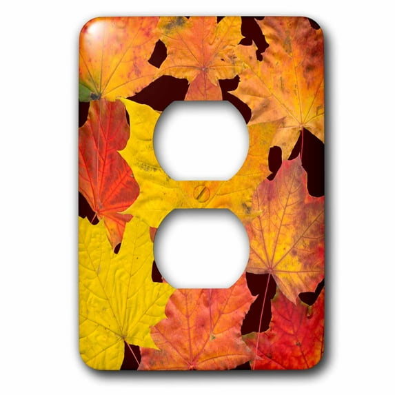 3dRose, Yellow, orange maple leaves on dark red background. Autumn theme, 2 plug outlet cover