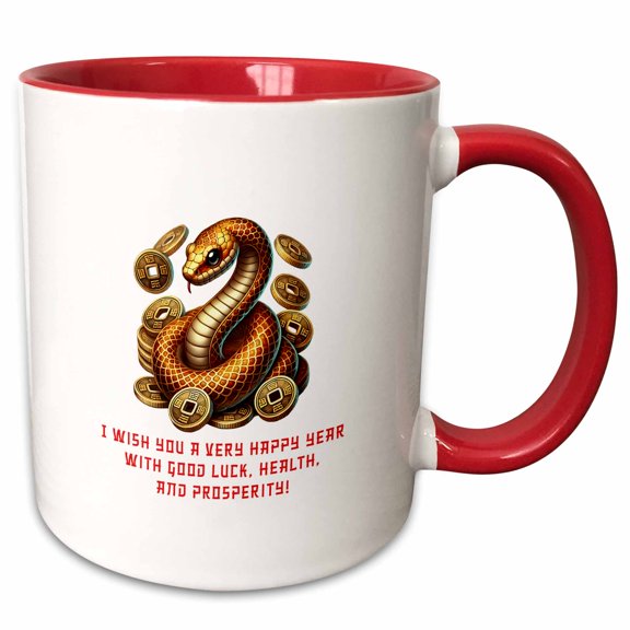 3drose, Yellow Snake and New Year Wish. Chinese Zodiac 2025. Gift for All., 11oz Two-tone Red Mug
