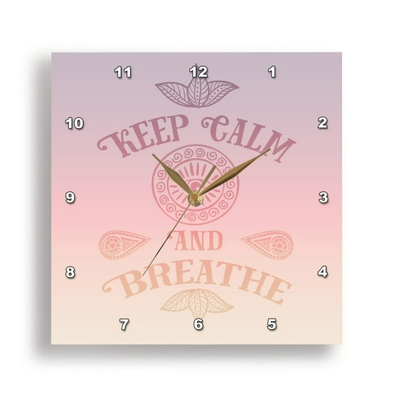 3dRose, Yoga Meditation Typography Keep Calm And Breathe In Pastel Color, 15x15 Wall Clock