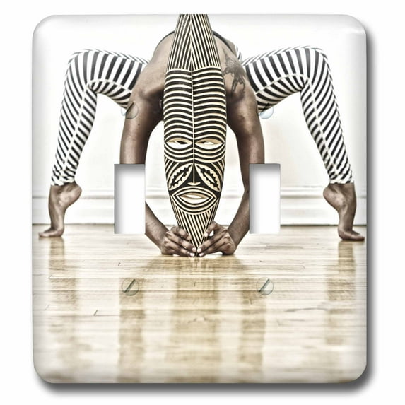 3dRose, Yoga and dance with African Wooden Mask with zebra design , double toggle switch