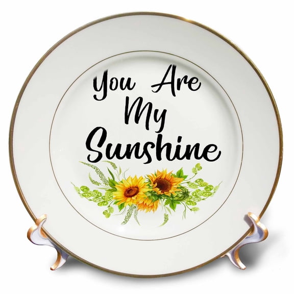 3dRose, You Are My Sunshine With Yellow Sunflowers, 8 inch Porcelain Plate