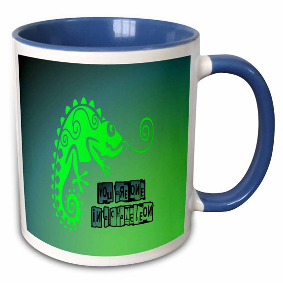 3drose, You Are One in a Chameleon Greeting with Chameleon Vector, 11oz Two-tone Blue Mug