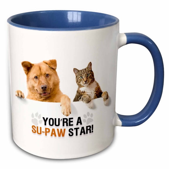 3drose, You Are a Supaw Star Cute Cat and Dog Congratulations, 15oz Two-tone Blue Mug