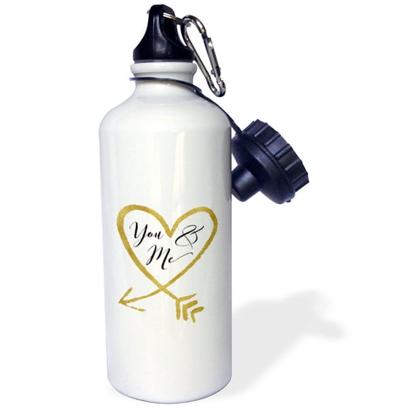 3dRose, You and Me In A Gold Heart Arrow, Flip Straw 21oz Water Bottle