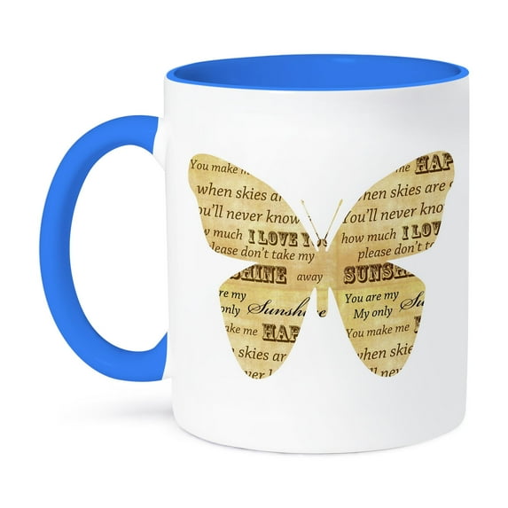3dRose, You are my sunshine inspiational Butterfly, 15oz Two-Tone Blue Mug