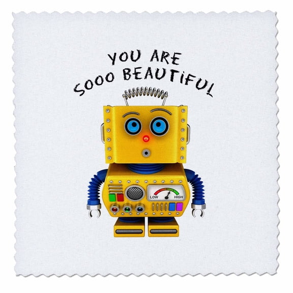 3dRose, You are so beautiful - cute vintage robot looking at you, 8x8 inch quilt square