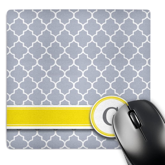 3dRose, Your personal name initial letter G - monogrammed grey quatrefoil pattern - personalized yellow gray, MousePad