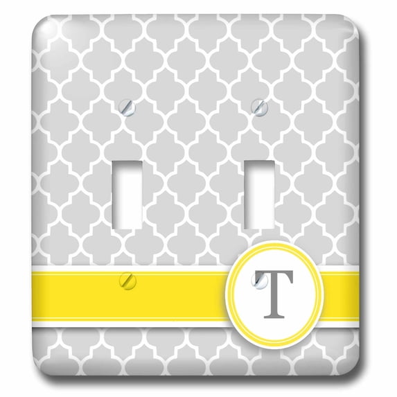 3dRose, Your personal name initial letter T - monogrammed grey quatrefoil pattern - personalized yellow gray, double toggle switch