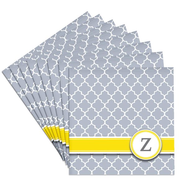 3drose, Your Personal Name Initial Letter Z - Monogrammed Grey Quatrefoil Pattern - Personalized Yellow Gray, Set of 8 Ceramic Tile Coasters