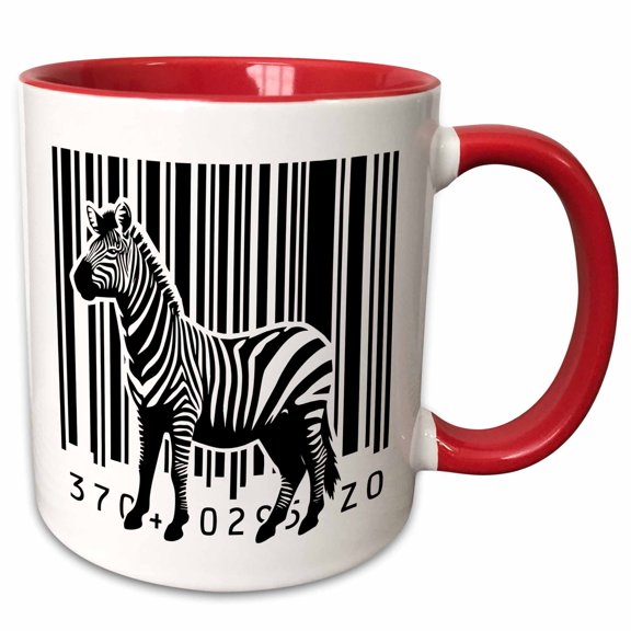 3drose, Zebra Barcode Stripes Design, 15oz Two-tone Red Mug