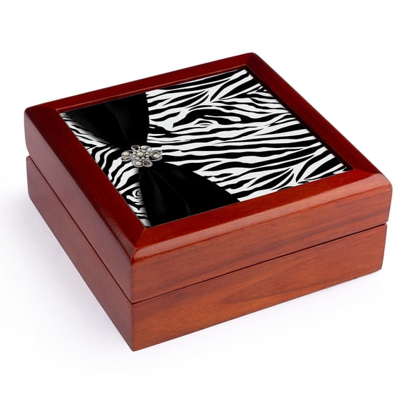 3dRose, Zebra Patterned, Jewelry Box 5.5x5.5 inch with 4 inch tile