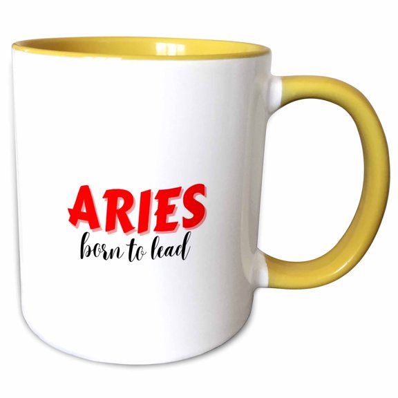 3drose, Zodiac Sign - Aries - Born to Lead Text, 11oz Two-tone Yellow Mug