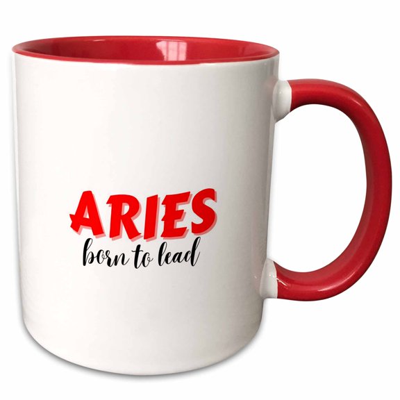 3drose, Zodiac Sign - Aries - Born to Lead Text, 15oz Two-tone Red Mug