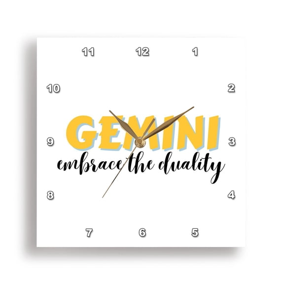 3dRose, Zodiac Sign - Gemini- Embrace the Duality Text, 15x15 Wall Clock