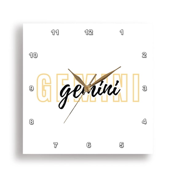 3dRose, Zodiac Sign - Gemini Text, 15x15 Wall Clock
