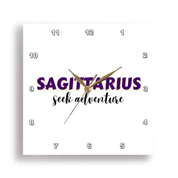 3dRose, Zodiac Sign - Saggitarius - Seek Adventure Text, 15x15 Wall Clock