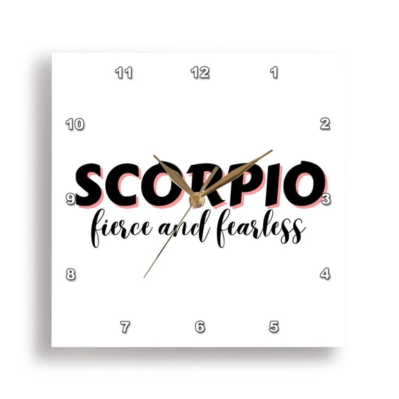 3dRose, Zodiac Sign - Scorpio - Fierce and Fearless Text, 15x15 Wall Clock