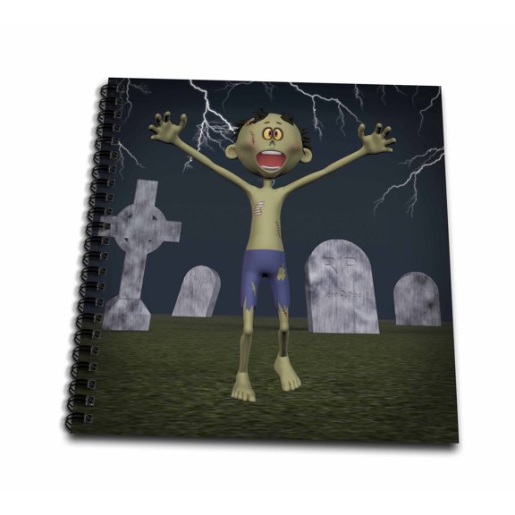 3dRose, Zombie in graveyard with lightning, Mini Notepad 4 x 4 inch