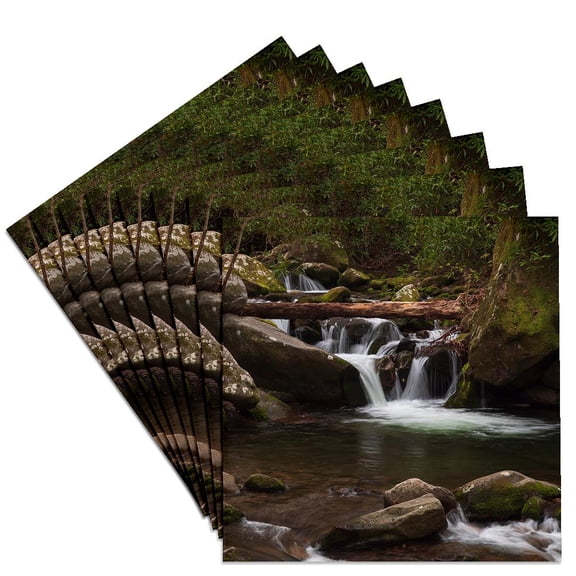 3drose, a Log Lays across a Mountain Stream, Set of 8 Ceramic Tile Coasters