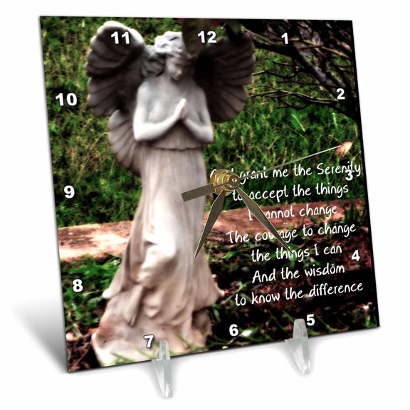 3dRose, An Angel and the Serenity Prayer together, 6x6 Desk Clock