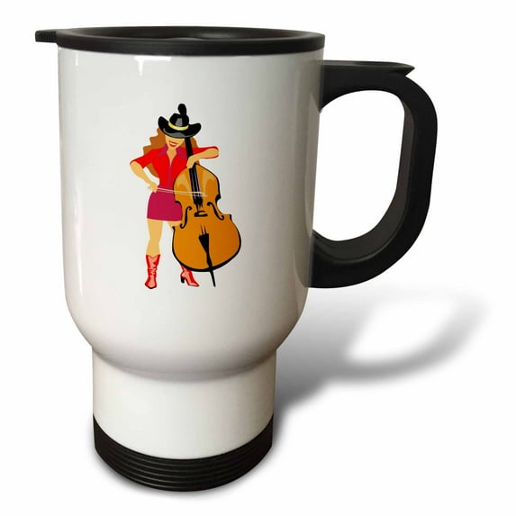3dRose, bass upright player cowgirl red, 14oz Stainless Steel Travel Mug