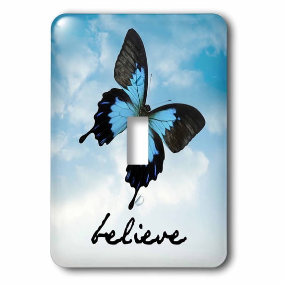 3dRose, believe black lettering with picture of butterfly on sky background, single toggle switch