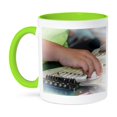 thumbnail image 1 of 3dRose, child hand guitar string music musician, 11oz Two-Tone Green Mug, 1 of 3