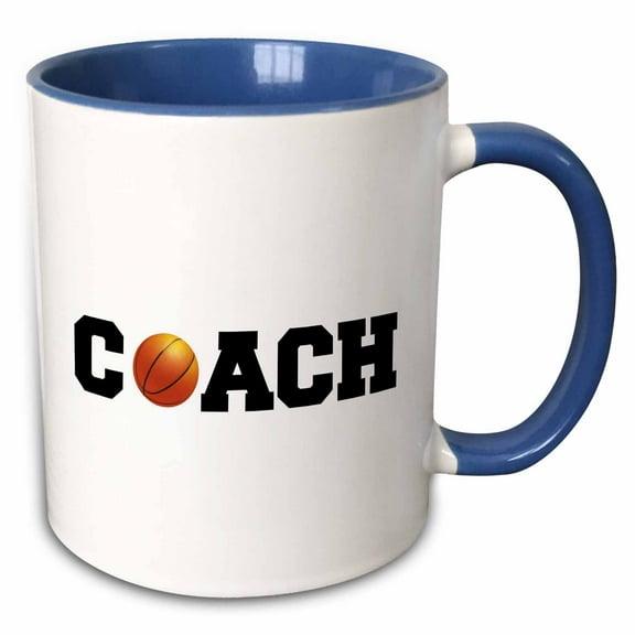 3drose, Coach, Black Letters with Basketball on White Background, 15oz Two-tone Blue Mug