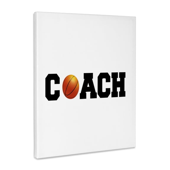 3dRose, coach, black letters with basketball on white background, Museum Grade Canvas Wrap 16x20