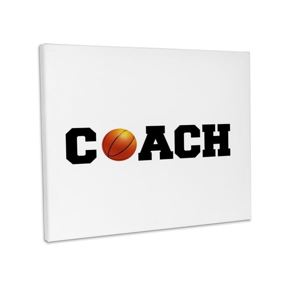 3dRose, coach, black letters with basketball on white background, Museum Grade Canvas Wrap 20x16