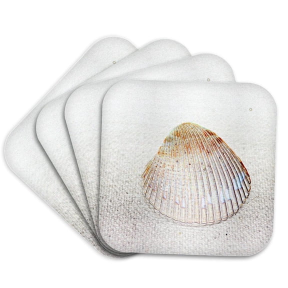 3dRose, cockle shell back light seashell , Set of 4 Coasters - Soft
