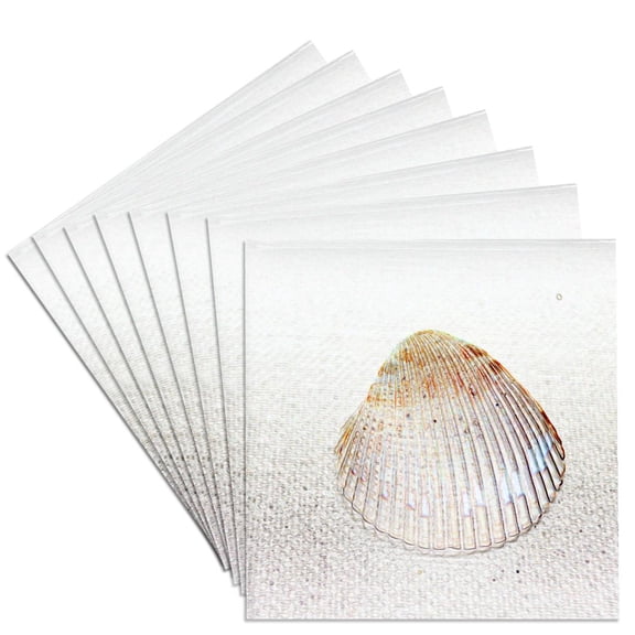 3dRose, cockle shell back light seashell , Set of 8 Ceramic Tile Coasters